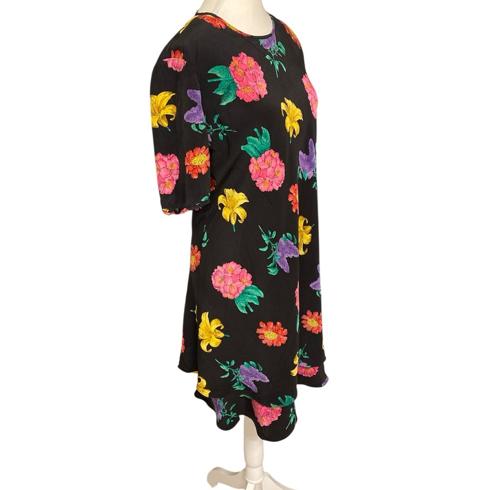 Vintage Liz Claiborne Black Floral Ruffle Hem Dress Short Sleeve Size 12 - Picture 6 of 12